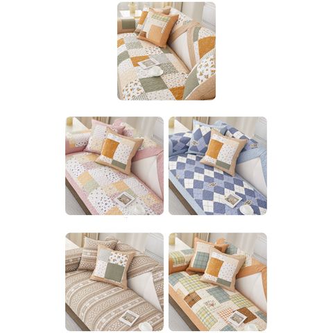 【新作部屋】美式鄉村拼接純棉透氣防滑沙發墊-雙人坐墊70X150公分( 多款任選)