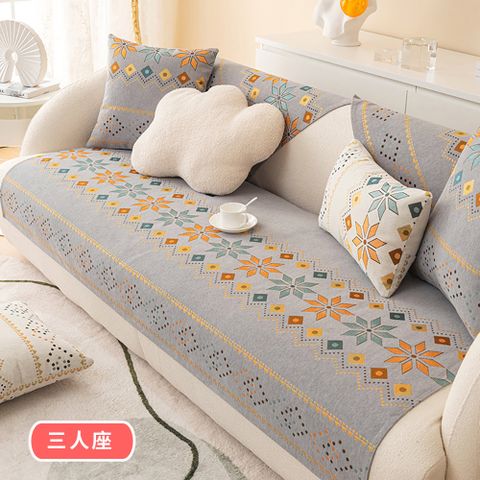 【新作部屋】波希米亞風質感雪尼爾防滑沙發墊-三人坐墊(70X180公分) 多款任選