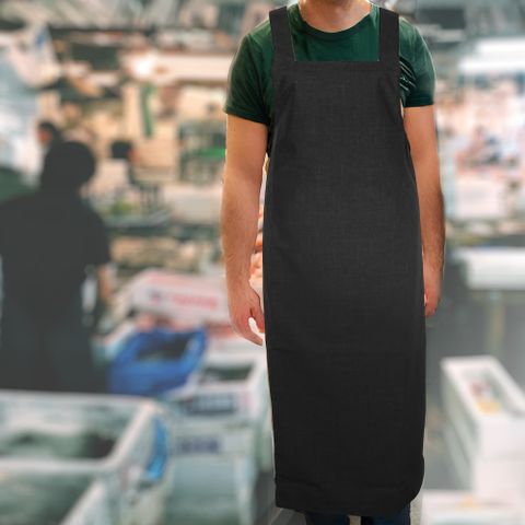 【一品川流】日式 素面防水圍裙-加長魚裙-黑色-1件