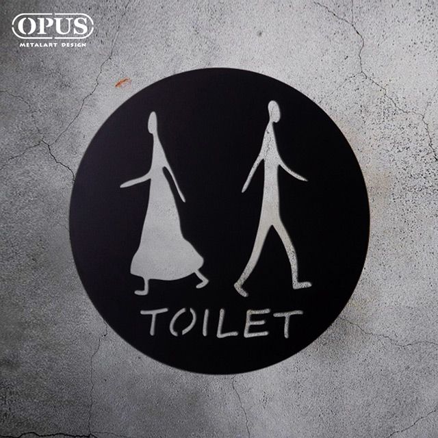 OPUS 東齊金工  廁所標示牌-圓形款TOILET《邂逅》鏤空黑