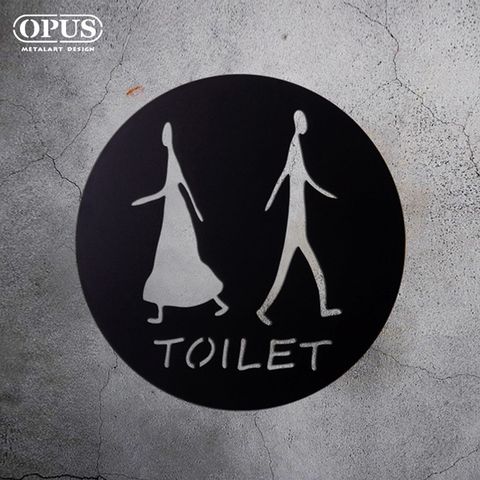 ◤歐式鐵藝標示牌◢OPUS 廁所標示牌-圓形款TOILET《邂逅》鏤空黑