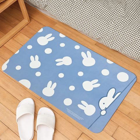 【Miffy米飛】 軟式珪藻土織物地墊 藍底躲貓貓/歡樂共舞 (60x40cm)