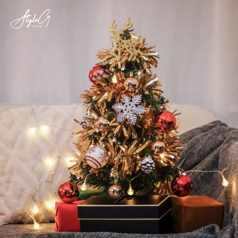 STYLE_G時代家居北歐典雅雪松果桌上型2尺/2呎60CM聖誕樹多達40種以上配飾 聖誕樹贈掛飾燈串松果彩球