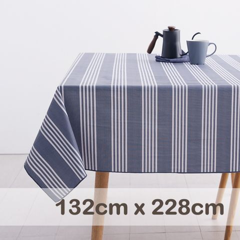 CasaBella 美麗家居 防水桌巾 紳士灰藍條 132x228cm (防水 防油 PVC 桌巾 桌布 野餐桌巾)