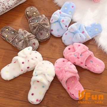 【iSFun】繽紛點點＊毛絨保暖室內拖鞋/粉/3637號