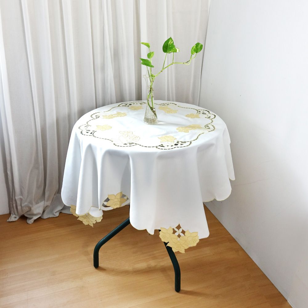 LASSLEY 蕾絲妮居家 花朵刺繡桌巾 110x110cm(方桌巾 圓桌巾 茶几巾 客廳 矮桌 小桌 桌布 裝飾巾 百合花 白色 蕾絲 )