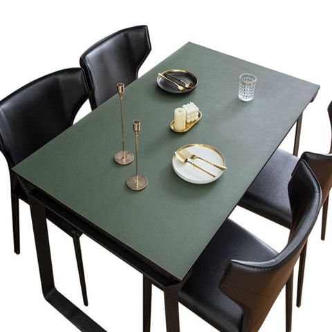 北歐簡約素色雙面皮質免洗餐桌巾茶几桌墊桌布80*140CM-軍綠+灰