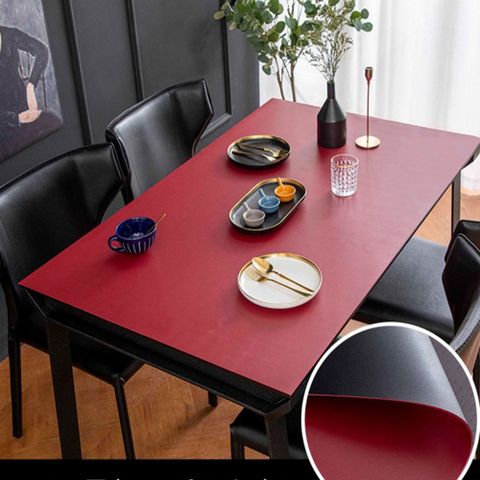 北歐簡約素色雙面皮質免洗餐桌巾茶几桌墊桌布80*140CM-黑紅