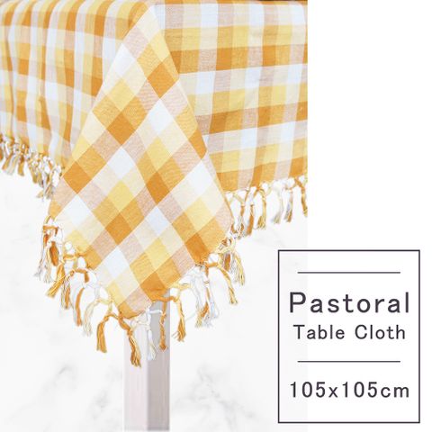 【Pastoral 純棉桌巾 105x105cm】茶几巾 野餐巾 攝影布(格子橘)