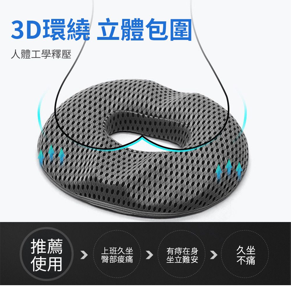  透氣記憶坐墊 4D減壓美臀坐墊 久坐不累 減壓護臀 辦公椅墊 尾椎減壓 防痔瘡坐墊