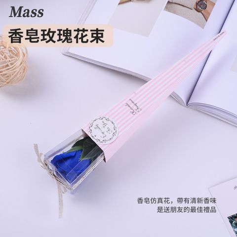 Mass 雙11 香皂玫瑰花擺飾 漸層香薰永生花 求婚/生日/畢業/節慶禮物-藍色(單支)