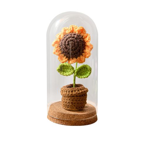 Viita 璀璨花園 手工編織毛線花盆/針織花束+玻璃罩
