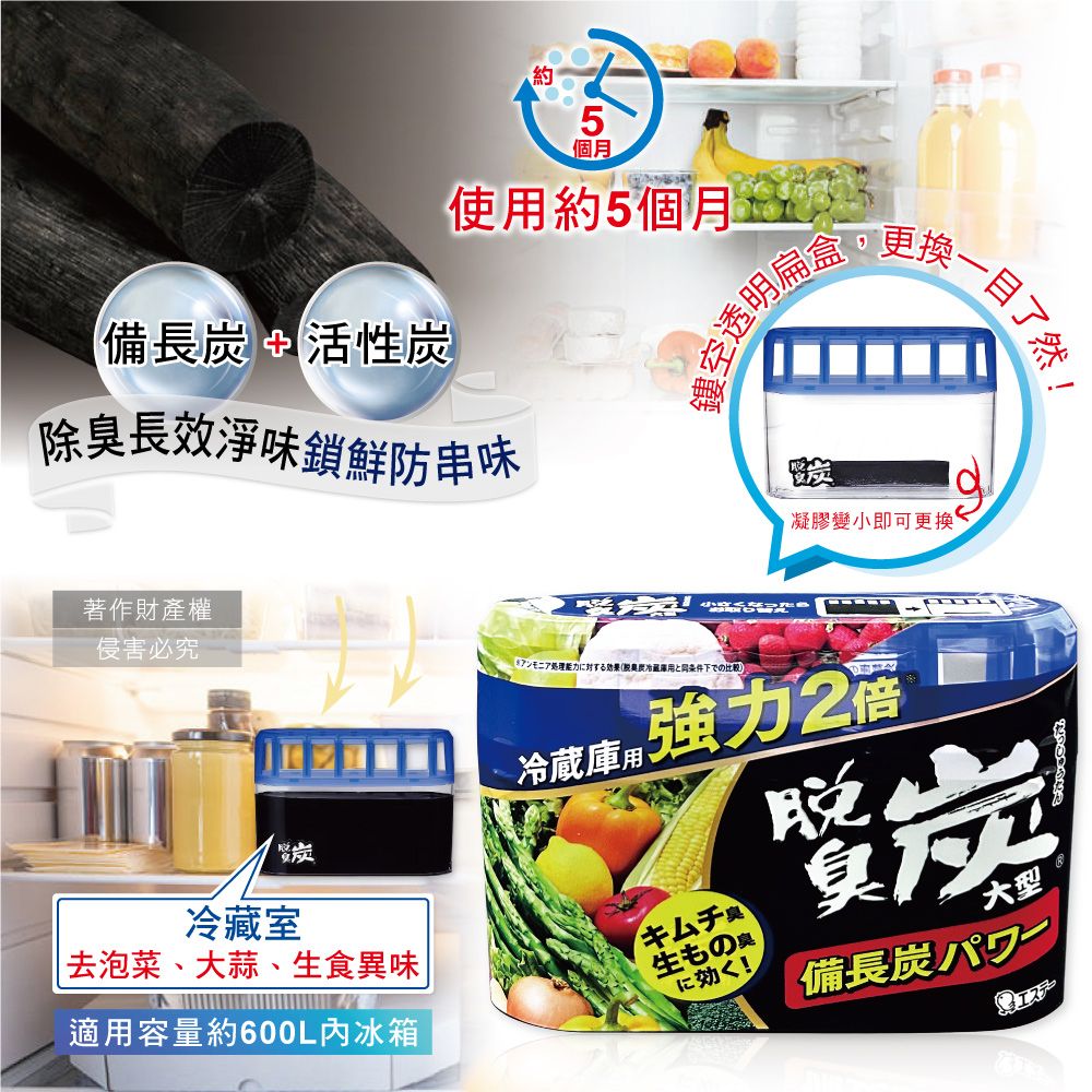 ST 雞仔牌 日本冰箱冷藏室備長炭凝膠除臭劑240g/盒-大型冷藏藍(廚房小幫手冰箱脫臭)