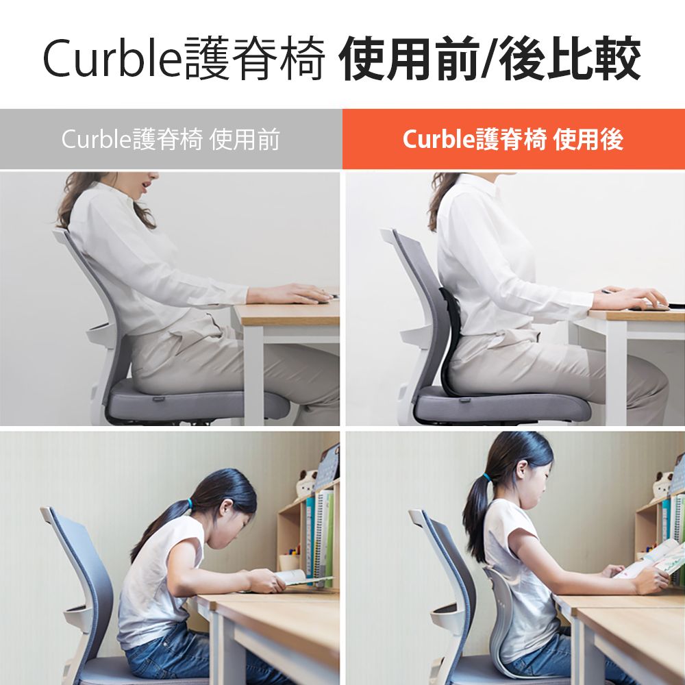 Curble護脊使用前/後比較Curble護脊 使用前Curble護脊椅 使用後