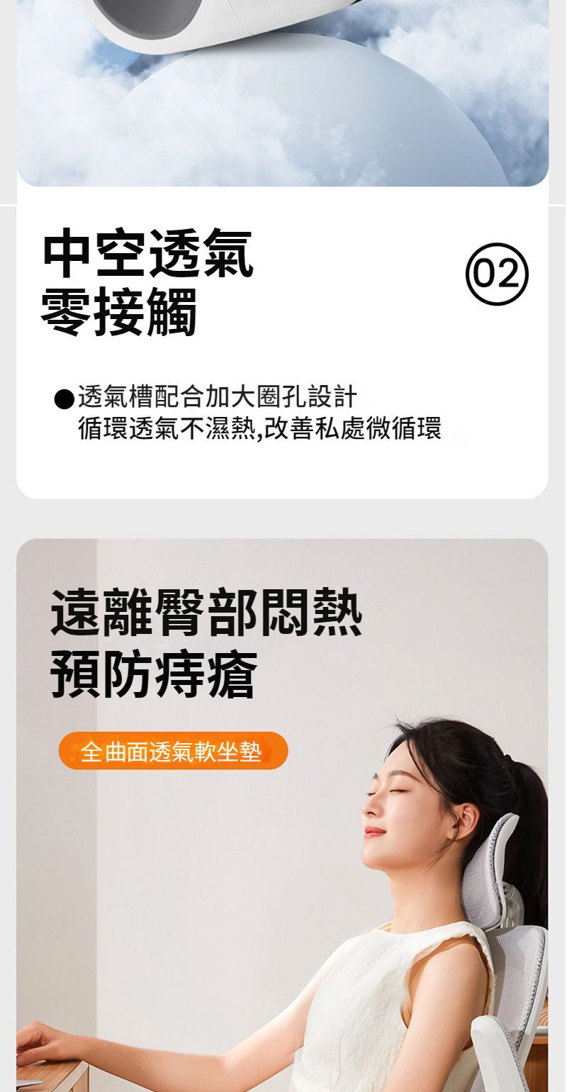 中空透氣零接觸▶透氣槽配合加大圈孔設計循環透氣不濕熱,改善私處微循環遠離臀部預防痔瘡全曲面透氣軟坐墊02)
