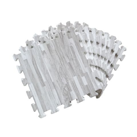 灰色拼花木紋巧拼地墊-2入(18片)