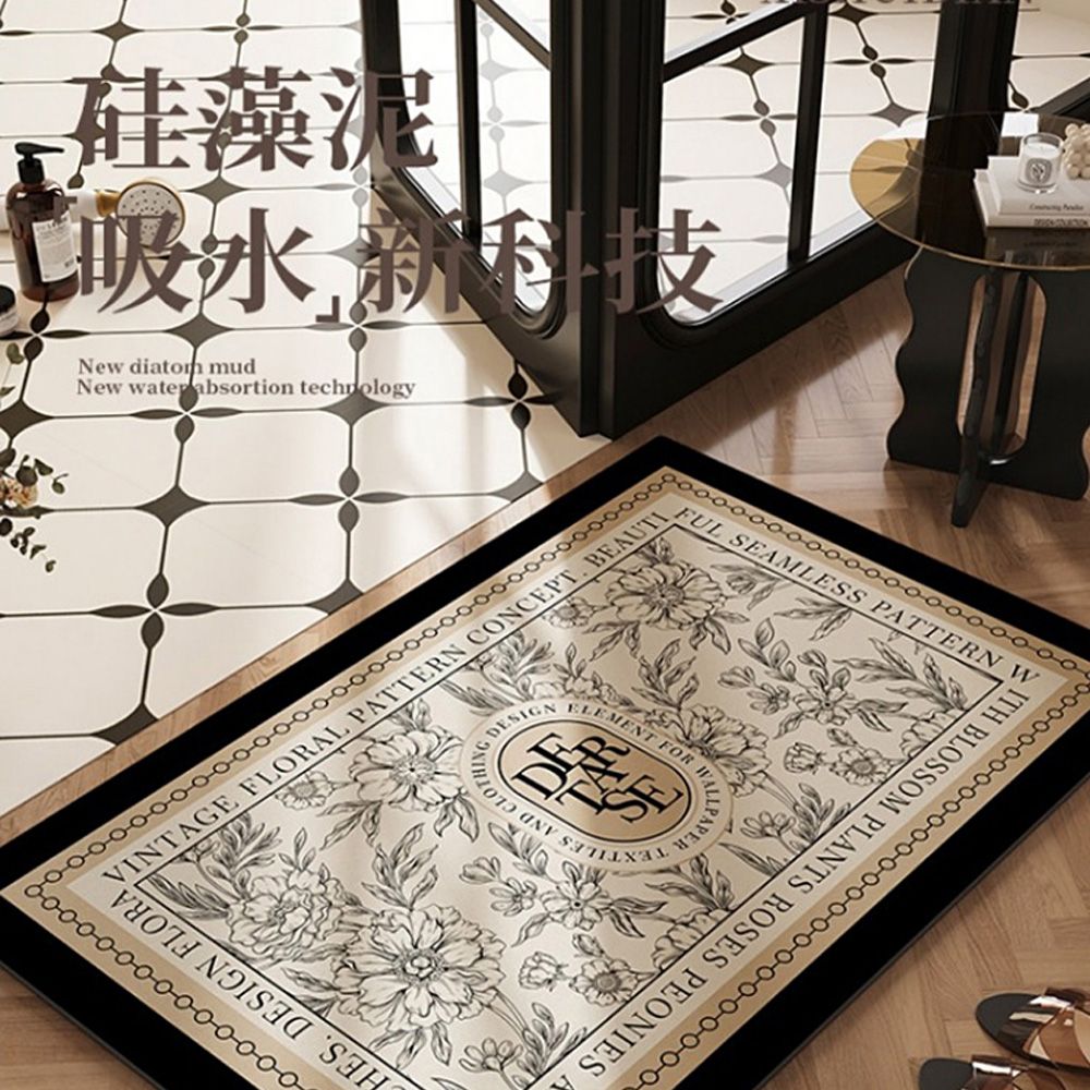 JDTECH 優雅法式硅藻泥地墊 浴室防滑墊 腳踏墊 門墊 玄關腳墊 軟式珪藻土地墊 40*60cm