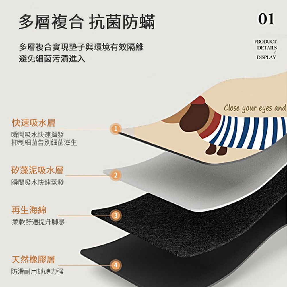 JDTECH 臘腸狗地墊 硅藻土吸水墊 浴室防滑墊 玄關腳踏墊 止滑墊 腳墊 門墊 50*80cm