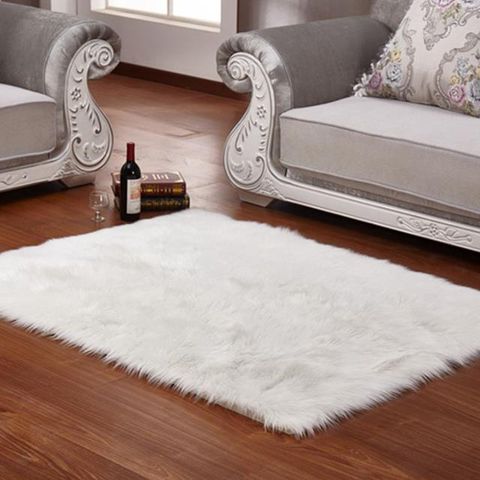 仿澳洲羊毛方形長毛絨地毯地墊腳踏墊沙發墊60*90cm-白色