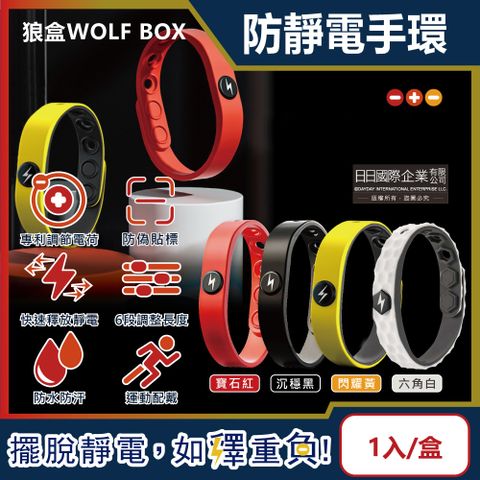 WOLF BOX 狼盒 運動型抗靜電手環(4色可選)1入/盒(汽車門把防靜電配件,可6段調整長度男女飾品,防水防汗運動手環)