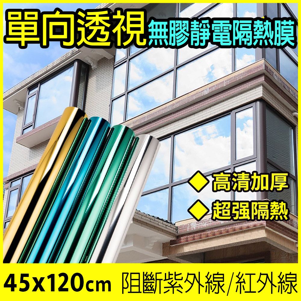 fioJa 費歐家 45X120cm單向透視 遮光 無膠玻璃貼 靜電玻璃 窗貼隔熱膜  DIY 反光遮陽貼