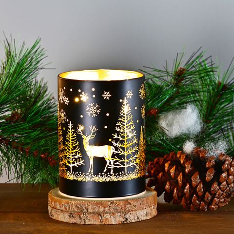 【YU Living】聖誕LED玻璃電鍍麋鹿聖誕樹裝飾燈 LED燈(黑色/麋鹿聖誕樹圖樣)