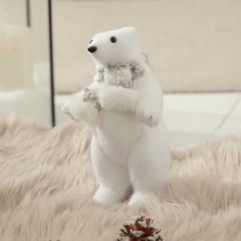 【YU Living】北歐風聖誕小熊 北極熊擺飾 裝飾品 擺件(白色/灰色圍巾)