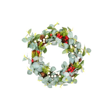 【YU Living】北歐風仿真植物五味子藤聖誕掛牆花圈 仿真植物花圈(白色/綠色)