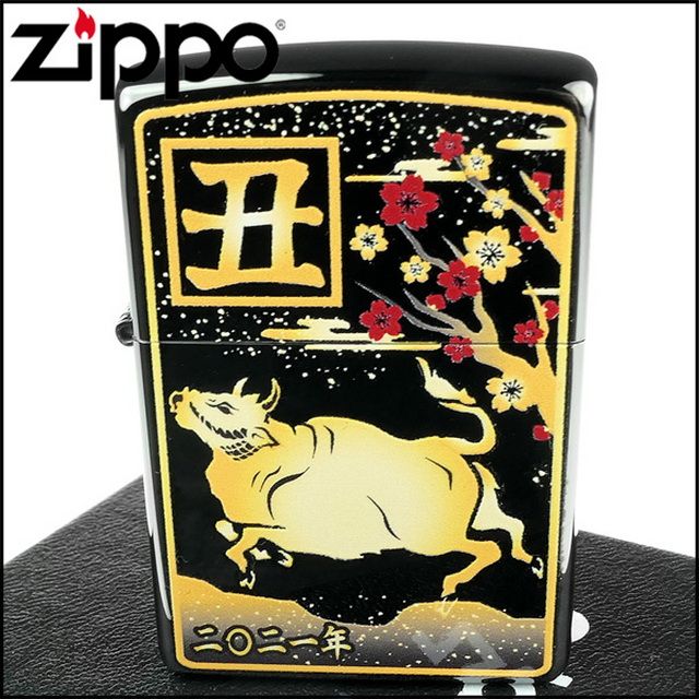 Zippo 日系~令和三年度-生肖 丑-牛年特別設計打火機(鍍鈦黑款)