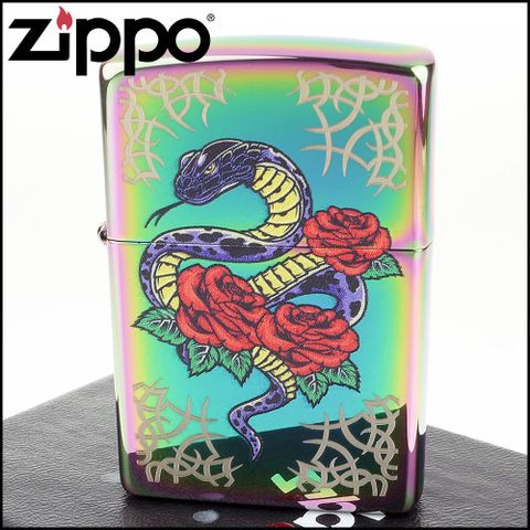 Zippo 美系~Rose Snake-蛇與玫瑰圖案打火機