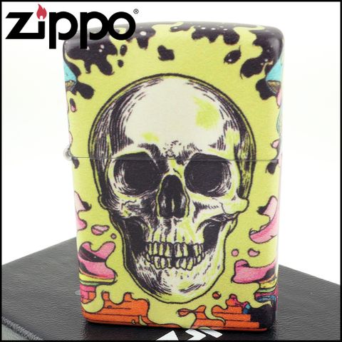 Zippo 美系~Skull Design-骷髏圖案-綠色夜光烤漆打火機