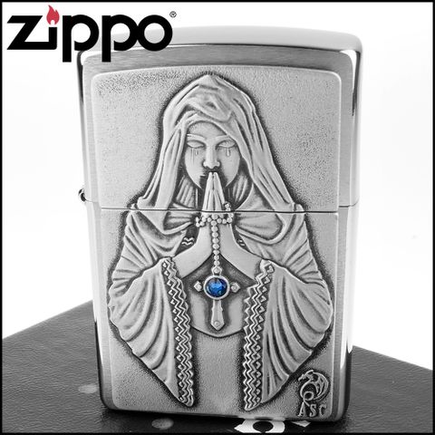 Zippo 美系~Anne Stokes安妮斯托克斯-虔誠雕像圖案貼飾打火機