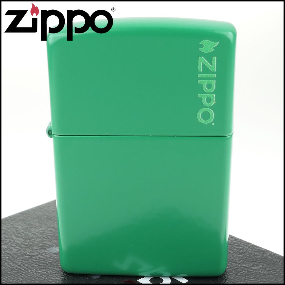 Zippo 美系~Grass Green Matte-草綠色烤漆-LOGO字樣打火機