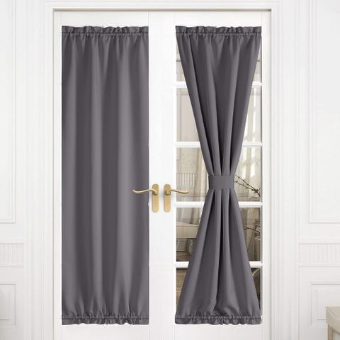 【AHOYE】法式束腰遮光門簾 66*173公分-灰色 (窗簾)