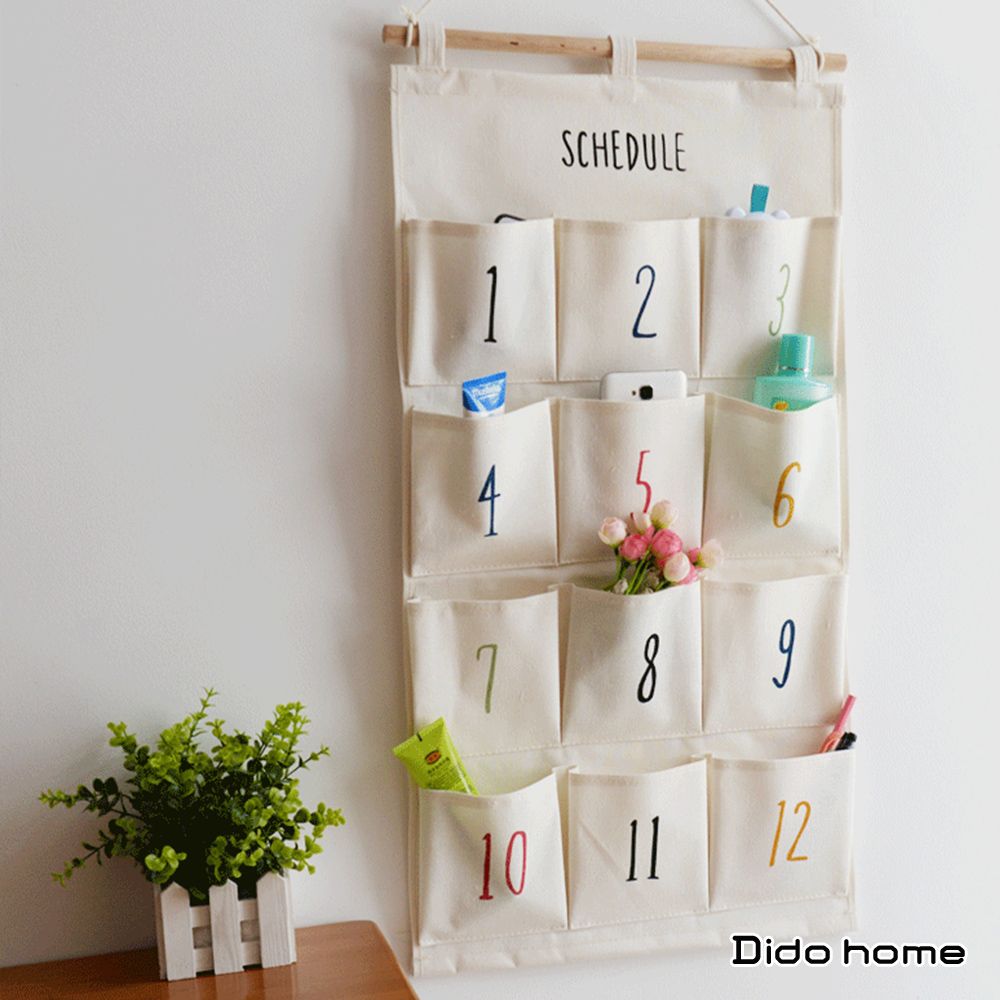 Dido home 月份12格壁掛式棉麻收納掛袋(HM206)