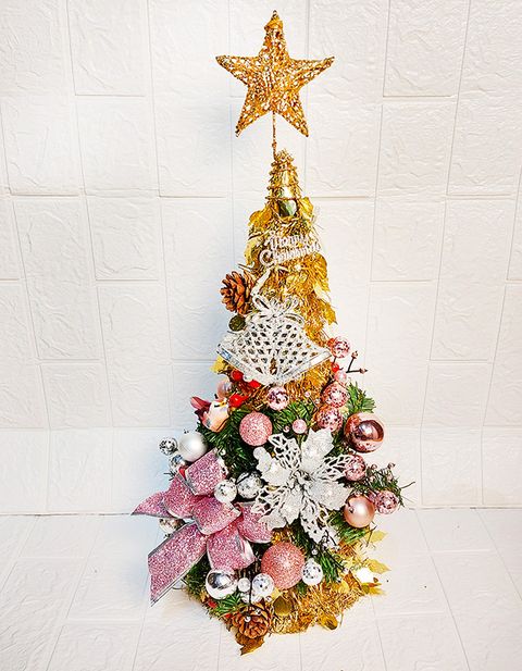【裝飾燈大師】特價品-45cm雷射絲聖誕樹-銀粉色系