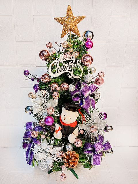 【裝飾燈大師】特價品-60CM(2尺)裝飾綠色聖誕樹(含整套飾品-已組裝)-銀紫色系-博士熊