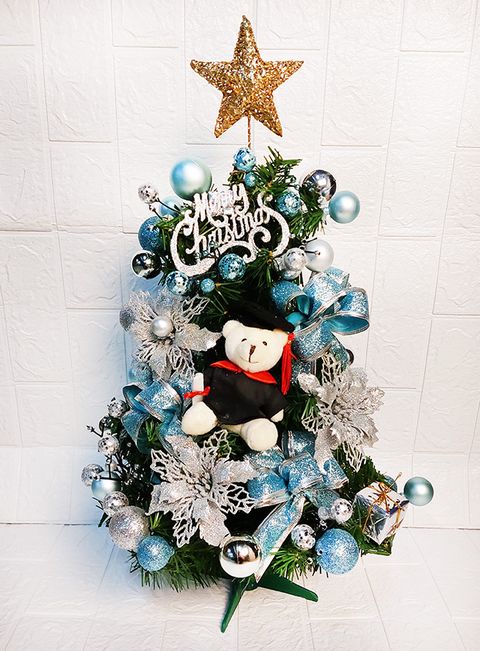 【裝飾燈大師】特價品-60CM(2尺)裝飾綠色聖誕樹(含整套飾品-已組裝)-銀藍色系-博士熊