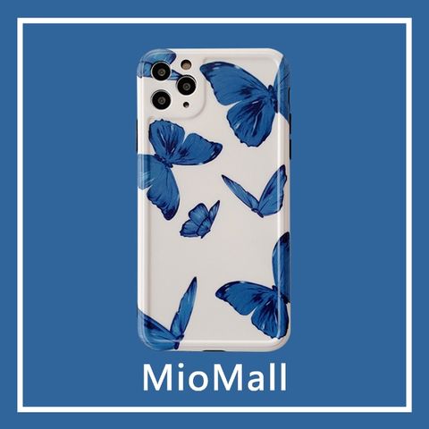 MioMall 米歐廣場 歐風時尚大理石風格-藍霧蝶舞iPhone12 mini/12 Pro/12 ProMax手機殼