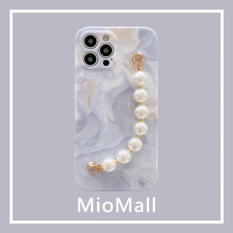 MioMall 米歐廣場 歐風時尚風格-紫霧巴黎 珍珠鍊 軟殼(iPhone12 mini/12 Pro/12 ProMax手機殼)