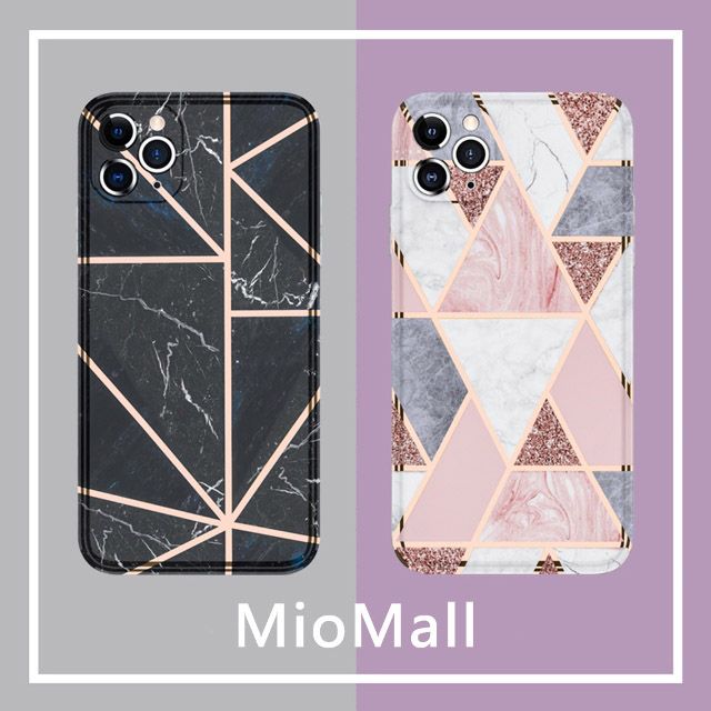 MioMall 米歐廣場 歐風時尚大理石風格-威尼斯拼花大理石-黑/粉iPhone 13 /13 Pro/13 ProMax手機殼