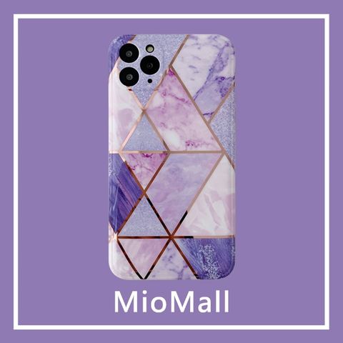 MioMall 米歐廣場 歐風時尚大理石風格-威尼斯拼花大理石-紫iPhone 13/13 Pro/13 ProMax手機殼