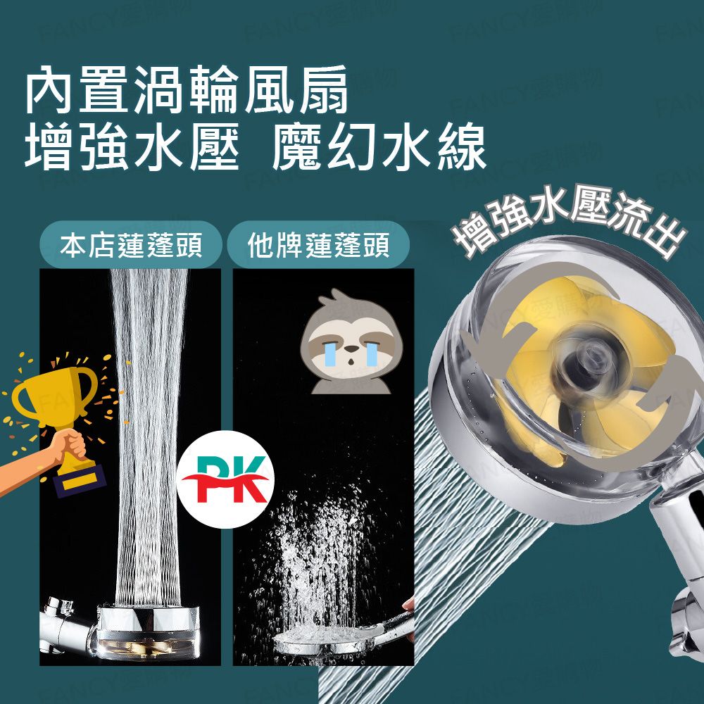 內置渦輪風扇增水壓 魔幻水線FA本店蓮蓬頭 他牌蓮蓬頭強水流PK愛購