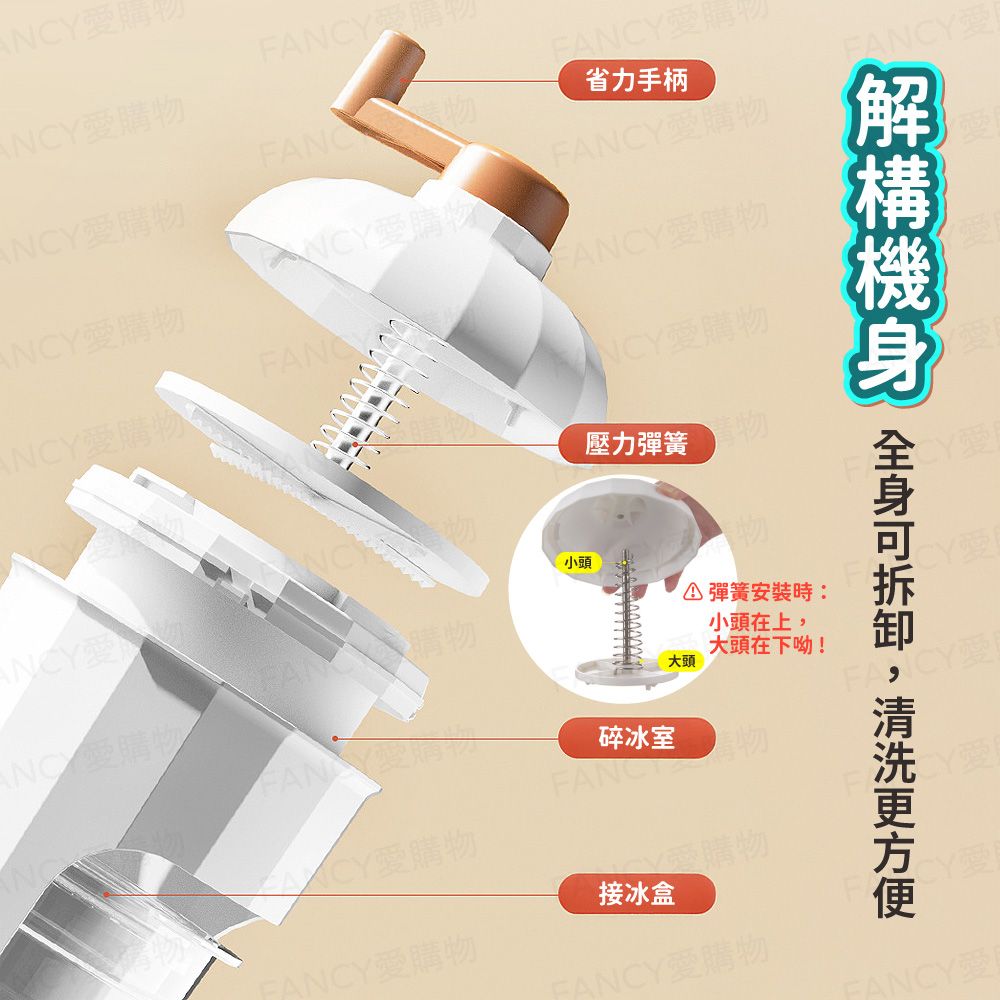 愛購Y愛購愛購FNCNCY愛購物NCY ANCY愛購物FANCANCY愛購物 ANCYANC 愛購物小頭愛購物省力手柄FANCY愛購物FANCY愛購物ANCY愛購物壓力彈簧大頭物A 彈簧安裝時:A CY愛購物FANCY愛購物碎冰室接冰盒FANCY愛購物小頭在上大頭在下呦!FANCY愛 ,FACY愛YFANCY愛
