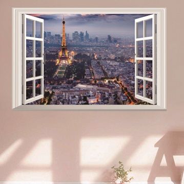 情境壁貼★玩味創意3D立體視覺牆貼地貼-△假窗-巴黎夜景