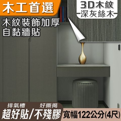 ECHAIN TECH 客製化 木紋加厚款壁貼 21款 寬幅120cm-深灰絲木6012