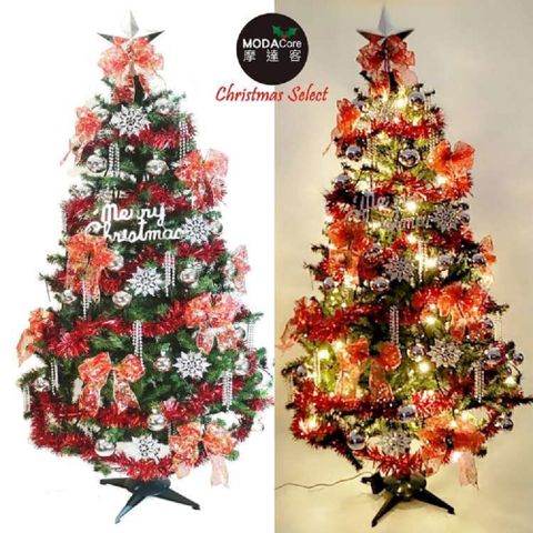 超級幸福15尺/15呎(450cm)一般型裝飾綠色聖誕樹+銀雪花紅系配件+100燈LED燈暖白光9串(贈控制器)