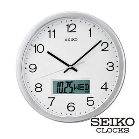 SEIKO 精工 35cm靜音雙顯掛鐘(QXL007S)(SK048)