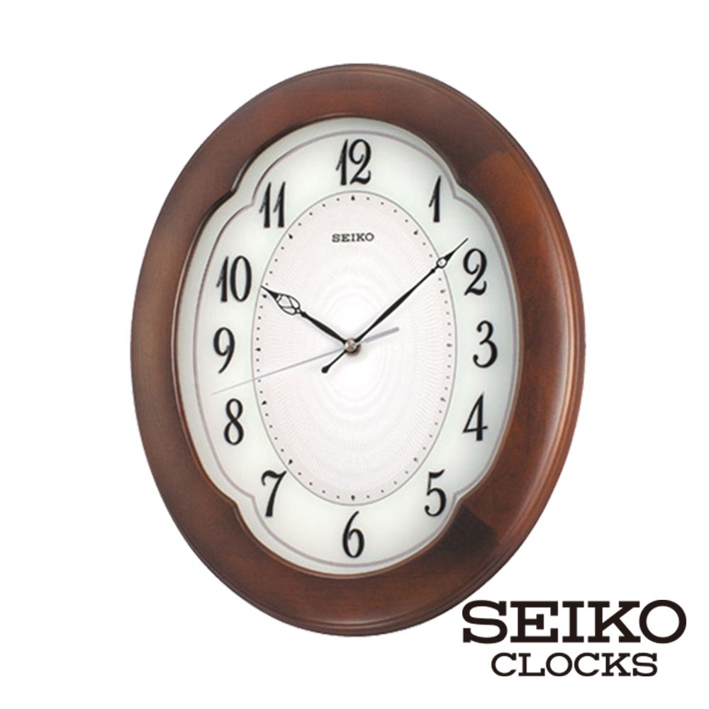 SEIKO 精工 橢圓深褐色木頭掛鐘時鐘(QXA389B)