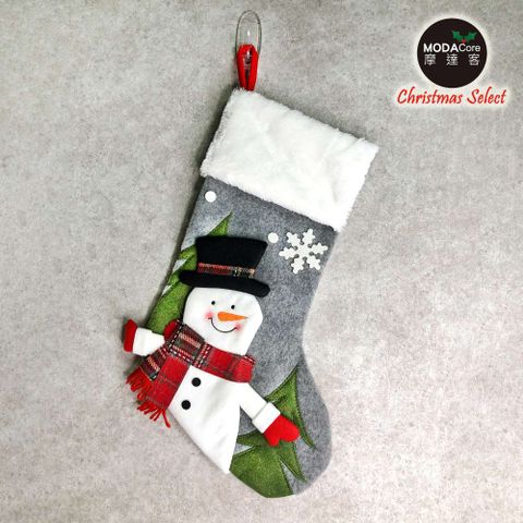 摩達客耶誕-質感圍巾雪人灰色聖誕襪